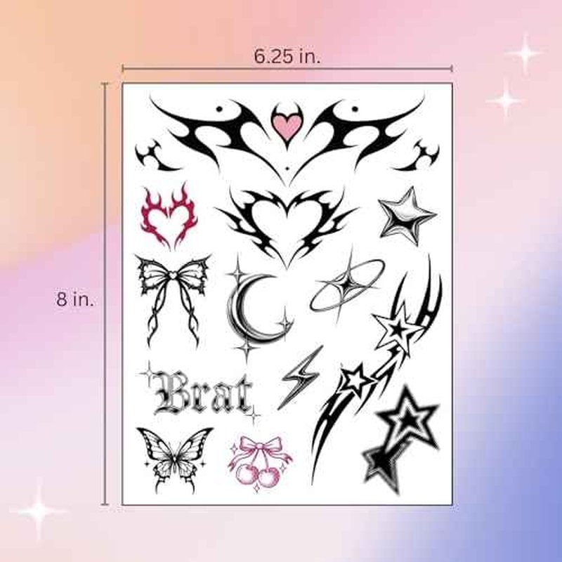 Cute Y2K Temporary Tattoos | Realistic Waterproof Fake Tats | Festival, Bachelorette, Halloween, Birthday Favors, Accessories