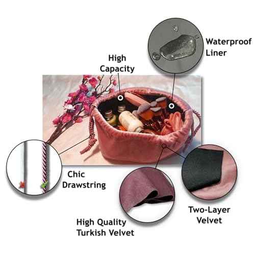 Drawstring Velvet Makeup Bag with Water-Resistant Interior: Cosmetic/Travel/Toiletry/Beauty Makeup Bag/Pouch/Sack with Chic drawstring, for Birthdays/Valentines/Christmas/Thanksgiving