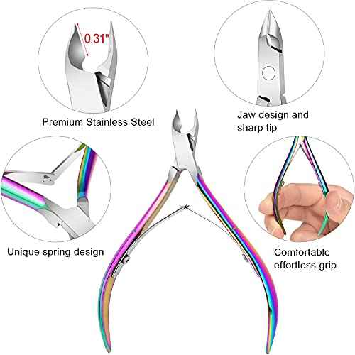 4 Packs Cuticle Nipper, Premium Stainless Steel Cuticle Trimmer for Manicure & Pedicure at Home/Spa/Salon [Rainbow Color]