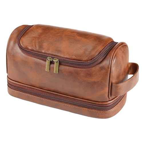 Toiletry Bag for Men, Large Leather Shaving Kit, Travel Essentials, Gifts for Father, Dad, Boyfriend, Grandpa, Water-resistant Shaving Bag for Toiletries Accessories