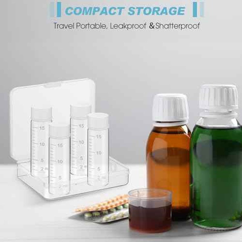 Baderke 4 Pcs Liquid Medicine Travel Container Scale Glass Liquid Containers Small Single Dose Medicine Bottles Dispenser and Leak-proof Plug Travel Essentials Accessories(Clear,15ml)