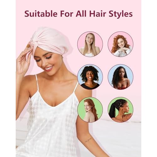 Adjustable Silk Satin Hair Bonnet for Sleeping, Double Layer Hair Wrap Sleep Cap Turban for Women Men, Curly Straight Long Large Braid Unisex (Royal Pink)