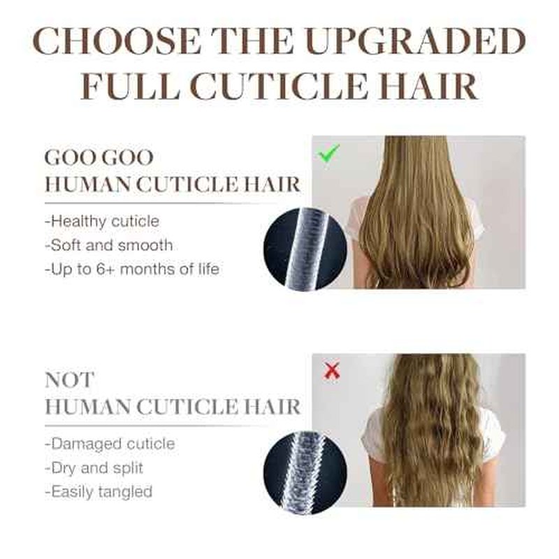 GOO GOO Invisi Edge Clip in Hair Extensions 20inch 150g 7Pcs Injected Seamless PU Clip in Hair Extensions, Virgin Real Human Hair, 1 Jet Black