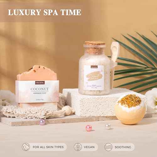 Gifts for Women Bath and Body Gift Basket Set for Women, 12 Piece Set of Coconut Home Spa Set for Self Care, Mothers Day Relaxing Bath Sets Birthday Christmas Gifts for Mom Sister Her Wife