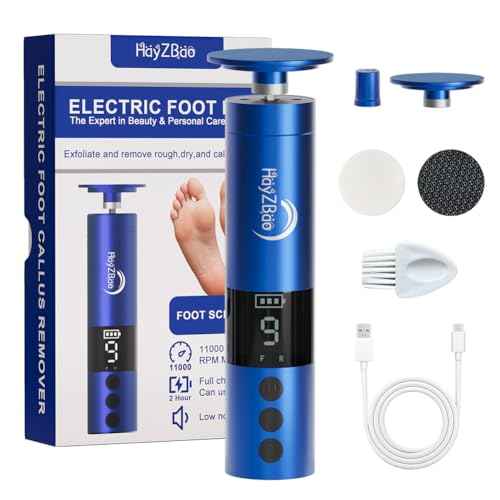 11000 RPM Rechargeable Electric Foot Callus Remover with 2Glass Sander Discs - Cordless Foot Scrubber,Professional Pedicure Tool for Dead Skin and Calluses,Electric Foot File - Blue