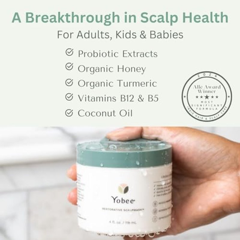 Yobee Restorative Scalp Mask - Dry Scalp Treatment Hair Mask - Probiotic Extracts, Organic Honey, Turmeric, Vitamin B12 - Natural Dry, Itchy, Sensitive Scalp and Dandruff Relief - for Adults, 4 fl oz