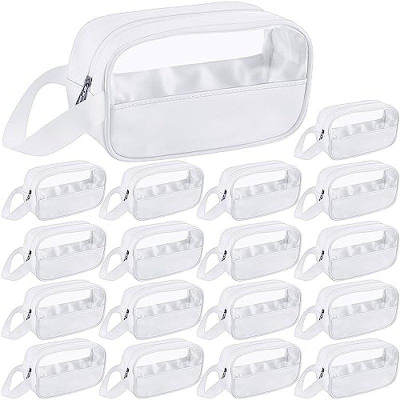 Tanlade 18 Pcs Clear Cosmetic Bags Bulk, Translucent Makeup Toiletry Bag for Women Waterproof Portable Cosmetic Bag Set Traveling Make up Organizer(White)