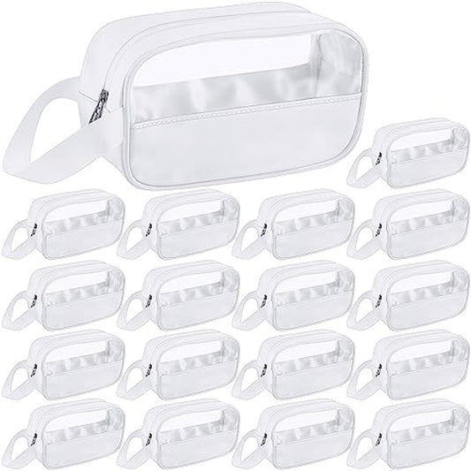 Tanlade 18 Pcs Clear Cosmetic Bags Bulk, Translucent Makeup Toiletry Bag for Women Waterproof Portable Cosmetic Bag Set Traveling Make up Organizer(White)