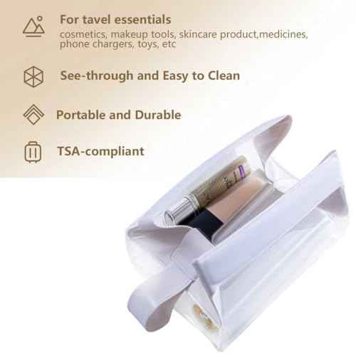 TSA Approved Clear TPU Toiletry Bag with Magnetic Closure Leak Resistant Makeup Bag Cosmetic Pouch Dopp Kit Travel Essentials Bag Magnetic Travel Container Organizer Pouch (Beige)