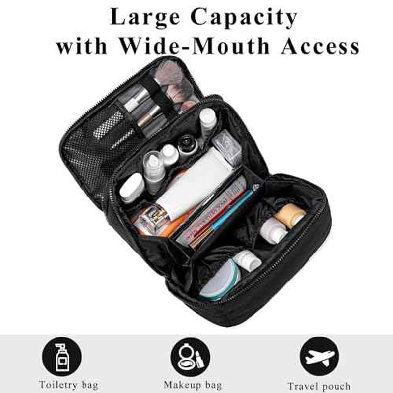 CAMTOP Travel Toiletry Bag for Women Travel Toiletry Organizer Lightweight Large Wide-open Makeup Bag Large Capacity Qulited Cosmetic Bag Puffy for Essentials Organizer (Black)