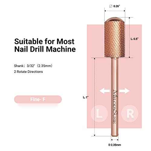 MelodySusie Safety Nail Drill Bits, 3/32'' Smooth Round Top Large Barrel Carbide Bits, Suitable for Manicure Pedicure Cuticle Gel Polishing, Beginners Bits, Rose Gold, Series Bit-S, Fine