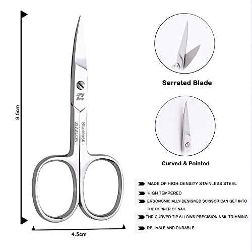 Nail Scissors Curved Micro Serrated Stainless Steel Eyebrow Scissors for Eyelash, Mustache, Beard, Nose Hair, Toenail ? Pedicure, Manicure Scissors for Men and Women