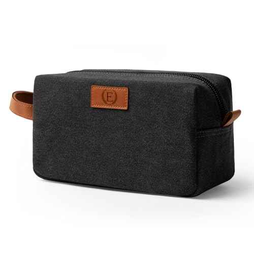 Janhavi Canvas Toiletry Bag for Men Waterproof, Personalized Engraved Initials & Wheat Ear, Toiletry Bag For Shower Caddy, Cruise Ship Essentials, Groomsmen Gifts, Men's Accessories (Dark Grey E)