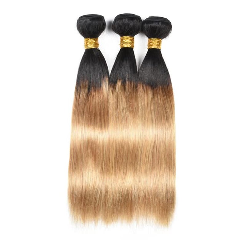 Honey Blonde Human Hair Ombre Bundles - Brazilian Straight Hair Extensions | 10-14 Inch Two Tone Weave