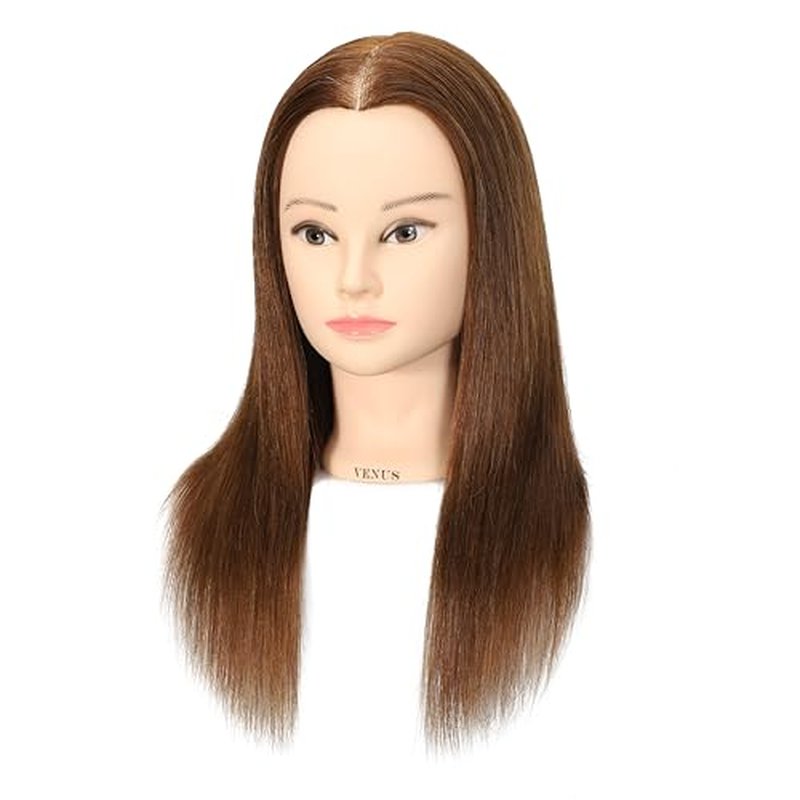 100% Human Hair Mannequin Head Hair Styling Training Head Cosmetology Manikin Head Doll Head for Hairdresser with Free Stand