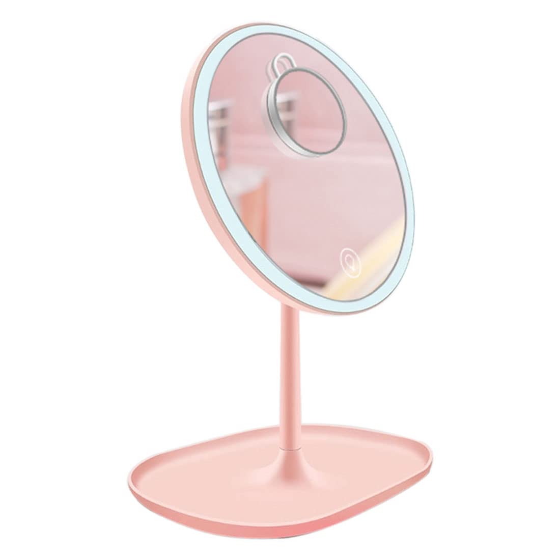 CigyYogy Travel Makeup Desk Mirror with Lights with a 5X Magnified Small Compact Mirror Handheld Pocket Purse Portable - Oblong Base - Pink - Ideal Gift for Women Girls Lady Men - Pack of 2