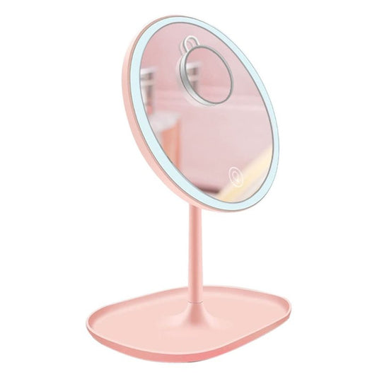 CigyYogy Travel Makeup Desk Mirror with Lights with a 5X Magnified Small Compact Mirror Handheld Pocket Purse Portable - Oblong Base - Pink - Ideal Gift for Women Girls Lady Men - Pack of 2