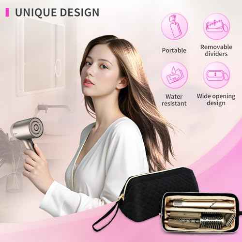 Hair Tools Travel Bag for Shark Flexstyle, Portable Shark Hair Dryer Case, Waterproof Dustproof Shockproof Flat Curling Iron Travel Organizer, Black