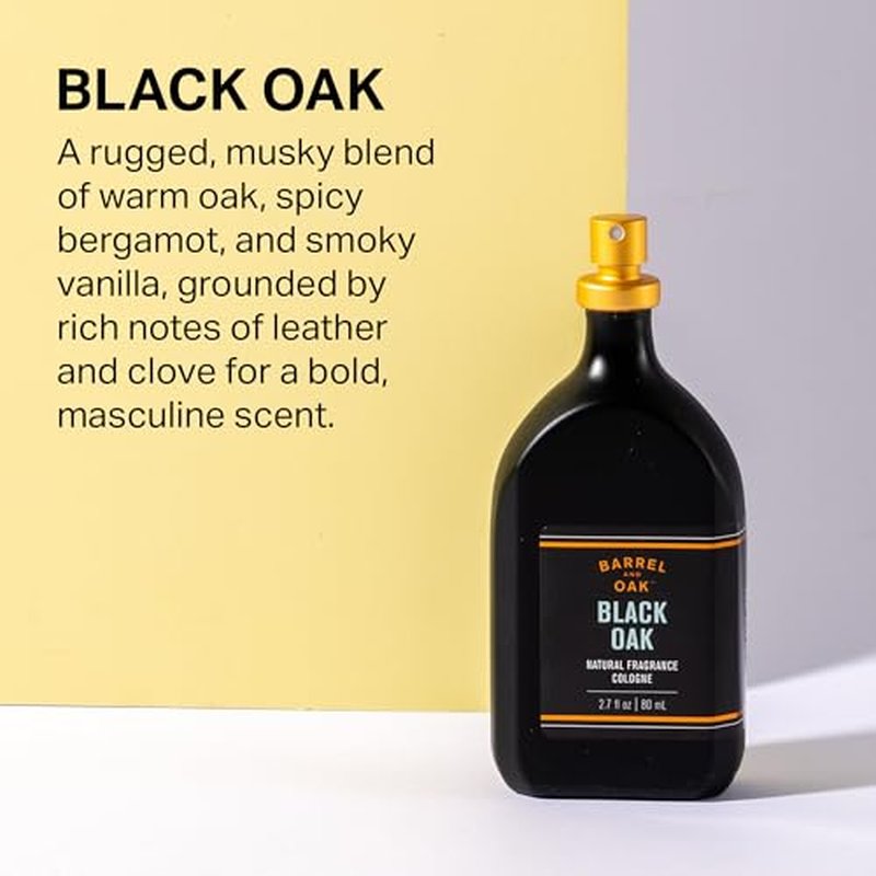 Barrel and Oak - Natural Fragrance Cologne, Cologne for Men, Eau de Cologne, Essential Oil-Based Scent, Warm Oak & Spicy Bergamot, Subtle Earthy Fragrance, Paraben & SLS Free, Vegan (Black Oak, 2.7oz)