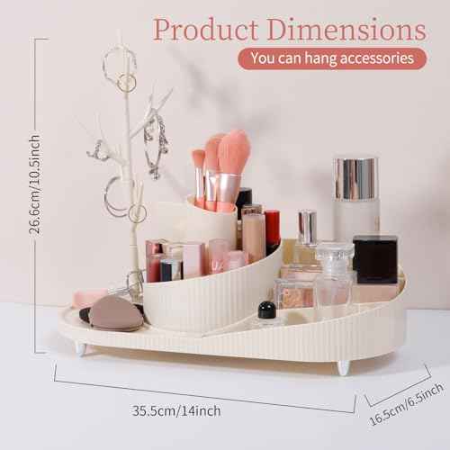 360¡Æ Rotating Makeup Organizer with Jewelry Stand,Thickened Plastic Material£¬Large Capacity Cosmetic Storage Box, Portable Vanity Case for Makeup, Skincare, Jewelry, Perfect for Home and Travel