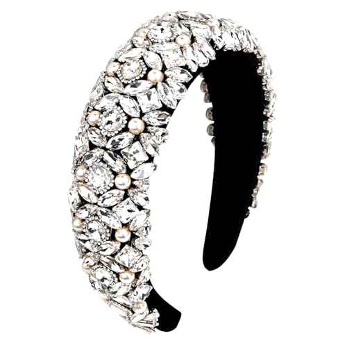 Jaciya Rhinestone Headband Bling Sparkly Crystal Diamond Headband Pearl Hairband Fashion Padded Head Band for Girls Women Hair Accessories
