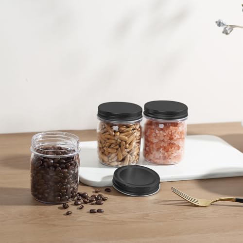novelinks 8 oz Clear Plastic Jars with Screw-On Lids - BPA-Free Refillable Storage Containers for Slime, Spices, Crafts, Kitchen & Home Organization (24 Pack,Black)