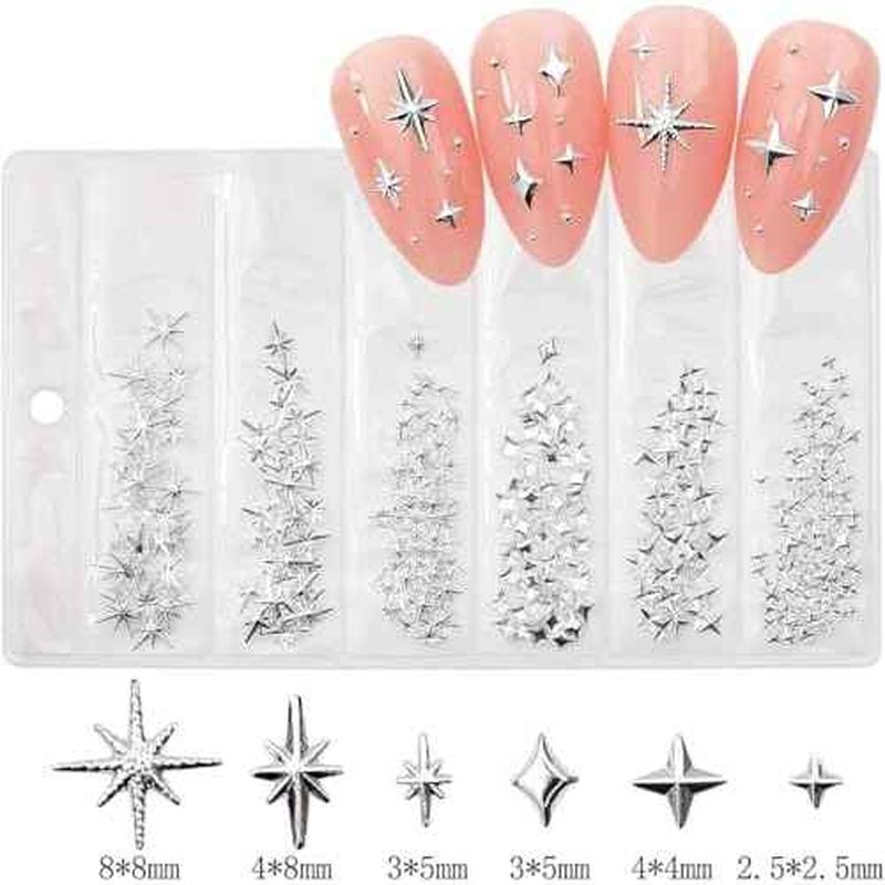 400pcs Gold Silver Star Nail Charms - 3D Star Nail Jewelry Rhinestones Supplies Accessories for Women Girls