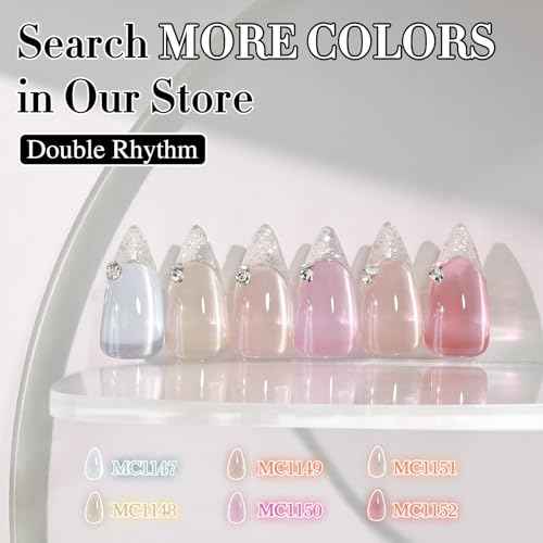 Double Rhythm 0.5 Oz Cat Eye Gel Polish with Magnet Same Color Same Bottle Holographic Glitter Shimmer Translucent Color Salon 15 ML Magnetic Nail Art (Clear Silver-MC1147)