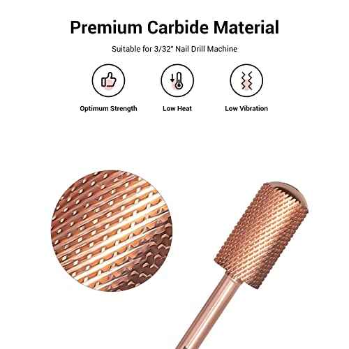 MelodySusie Safety Nail Drill Bits, 3/32'' Smooth Round Top Large Barrel Carbide Bits, Suitable for Manicure Pedicure Cuticle Gel Polishing, Beginners Bits, Rose Gold, Series Bit-S, Fine