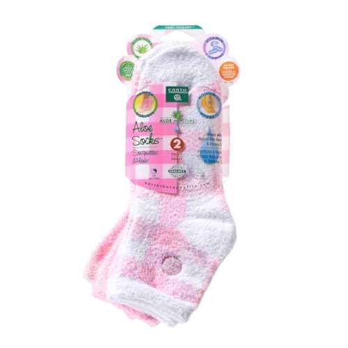 Earth Therapeutics Aloe Socks - Double Pack - PINK PLAID (2 Pairs)