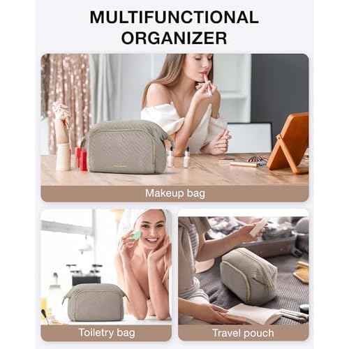 BAGSMART Travel Makeup Bag, Cosmetic Bag Make Up Organizer Case,Large Wide-open Pouch for Women Purse for Toiletries Accessories Brushes