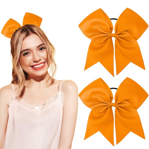 2 PCS Large Orange Hair Bows for Girls - Cheerleading Bows with Large Size for Cheerleaders' Hair