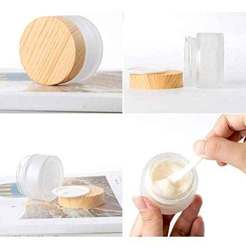 10 Packs 15ml/15g Empty Sample Jars Frosted Glass Cream Jar Bottle with Wood Grain Lid Cosmetic Containers Glass Cream Box Refillable Glass Cream Jar Pot for Makeup Lotion Face Eyeshadow