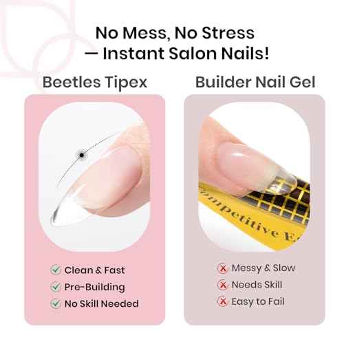 Beetles Tipex Instant Apex Nail Tips Almond Medium Acrylic Nail Tips, Pre-Etched Pre-Building Strong Thick Long Lasting,16 Sizes,192 Pieces