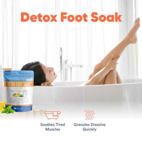 Detox Foot Soak (2 LBs) Epsom Salt Foot Soak with Lemon & Peppermint Essential Oils