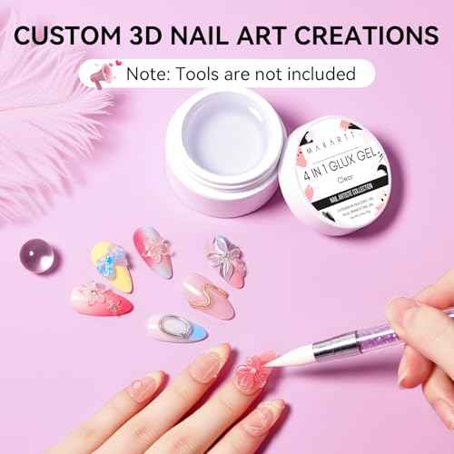 Makartt 3D Gel Nail Art: Clear Solid Builder Nail Gel 4 in 1 Non-sticky for Extension UV Glue for Acrylic Nails Rhinestones 3D sculpting Hard Gels UV/LED Lamp Required 15ml