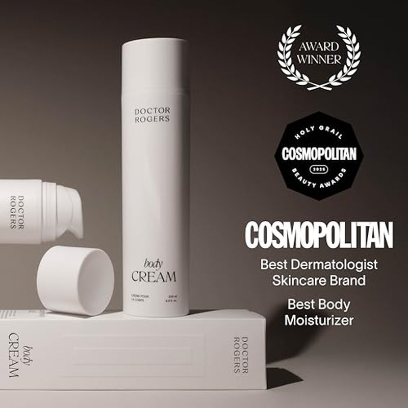 Doctor Rogers Body Cream. Hydrating Unscented Moisturizer for Dry Skin, with Shea Butter, Squalane, Ceramide, & Glycerin Moisturizing Lotion, 6.8 Ounce (200 ml)