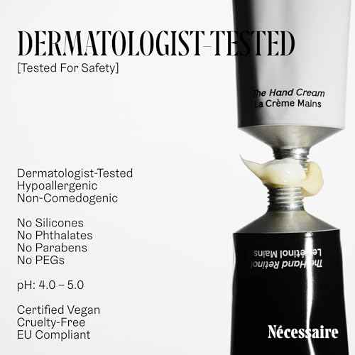 N?cessaire The Hand Retinol. Anti-Age Repair Serum. For Crepiness, Wrinkles, Spots, Brittle Cuticles. 0.25% Pure Retinol. 5% AHA. Dermatologist-Tested. Hypoallergenic. Non-Comedogenic.