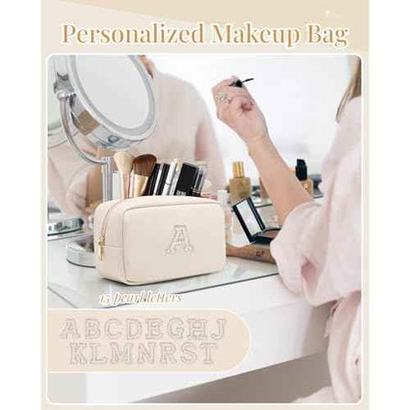 Vlando Bridesmaid Engagement Gift for Her Small Cosmetic Bag Makeup Organizer Monogrammed Birthday Gifts for Mom Women Travelers Grandma M