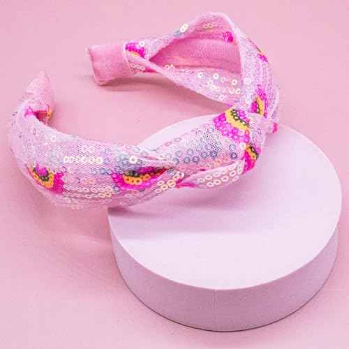 FROG SAC Knot Headband for Girls - Rainbow Sequin Knotted Headbands for Kids, Sparkly Hair Bands for Toddlers, Little Girl Pink Head Band Hair Accessories