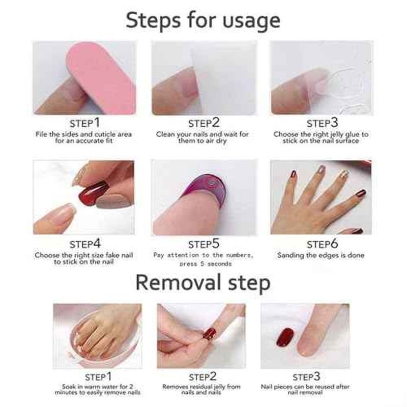 10 Pcs Medium Length Handamde Almond Press On Nails Reusable ABS Acrylic False Nails Set for Women (Size S)