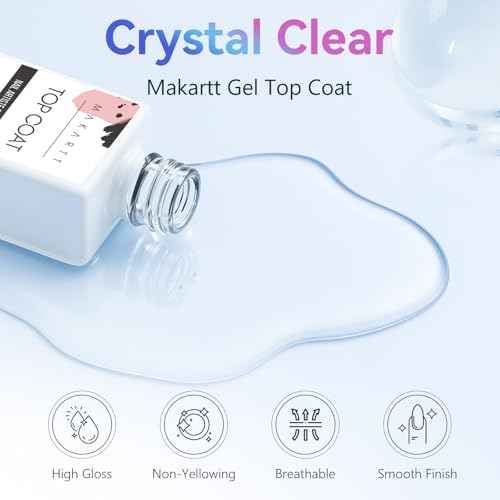 Makartt Gel Top Coat - 2 PCS No Wipe Top Coat Gel Nail Polish High Glossy Shine Finish Long Lasting, 10ML Clear Soak Off UV Nail Lamp, Salon Quality Art Design for Home Use Beauty Gift