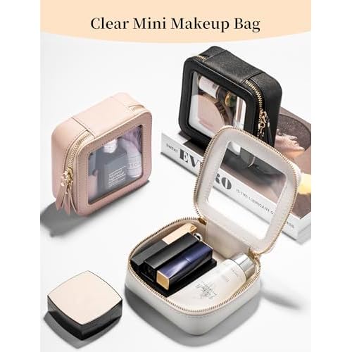 Mini Makeup Bag for Purse | Clear Travel Leather Toiletry Bag with Zipper | Car Organizer Bag | Small Waterproof Cosmetic Organizer Case for On-the-Go Essentials£¨White£©