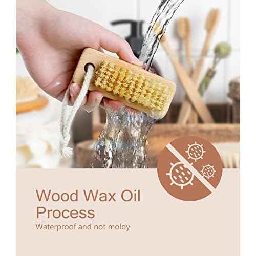 Nail Brush for Cleaning Fingernails, 2Pack Wooden Nail Brushes Fingernail Brush for Cleaning Nail Scrub Brush Two-Sided with Hanging Rope (Beechwood)