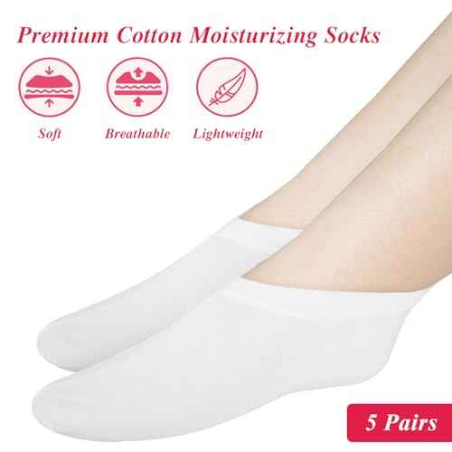 10-Pack White Spa Cotton Socks, Reusable Hydrating Socks, Cotton Blend Breathable Foot Mask Sleeves for Dry, Cracked Feet Relief, Overnight Moisturizing Foot Care, Home SPA Therapy