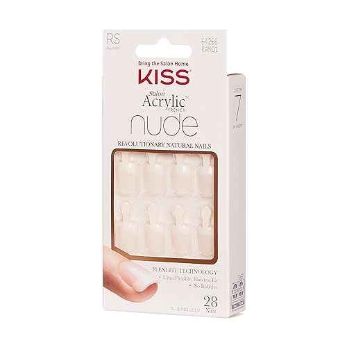 KISS Salon Acrylic Nude French Tip Press On Nails Short, ¡®Breathtaking¡¯, Beige, Squoval, Includes 28 Fake Nails, Nail Glue 2g, 1 Manicure Stick, 1 Mini File