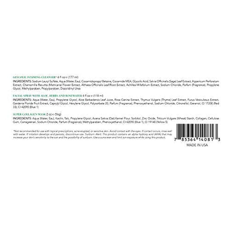 Mario Badescu Radiant Skin Trio Kit, Skincare Gift Set Includes Facial Spray With Aloe, Herbs and Rosewater(4 Fl Oz), Glycolic Foaming Cleanser(6 Fl Oz) and Super Collagen Mask(2 Oz)