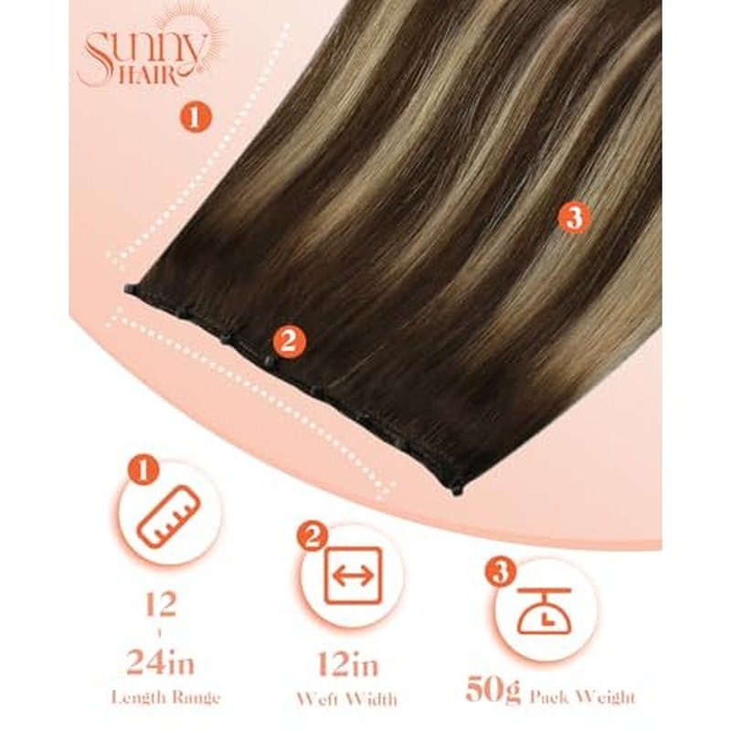 Sunny Hair Beaded Weft Hair Extensions Human Hair Balayage Micro Weft Human Hair Extensions 16inch Invisible Micro Wefts Real Hair Extension Chocolate Brown Roots to Caramel Blonde Mix Brown 50g