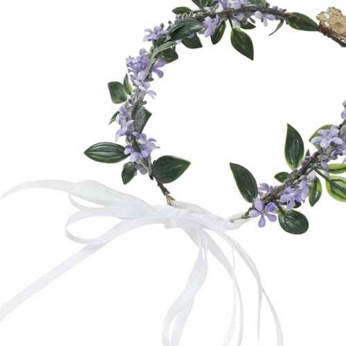 Bubbmi Fairy Costume Floral Headband, V-shape Woodland Elf Purple Flower Headpiece with Pendant for Women (ZM01PURPLE)
