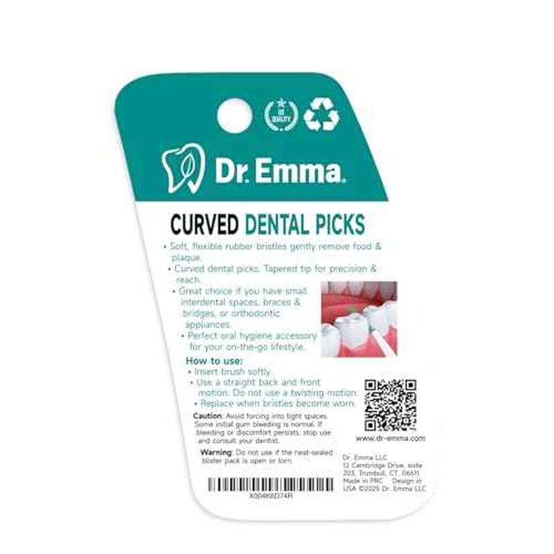 Dr. Emma Dental Picks Mint Curved Soft Rubberized Tooth Picks Easy to Use Brush Picks with Carry Case, 90Ct